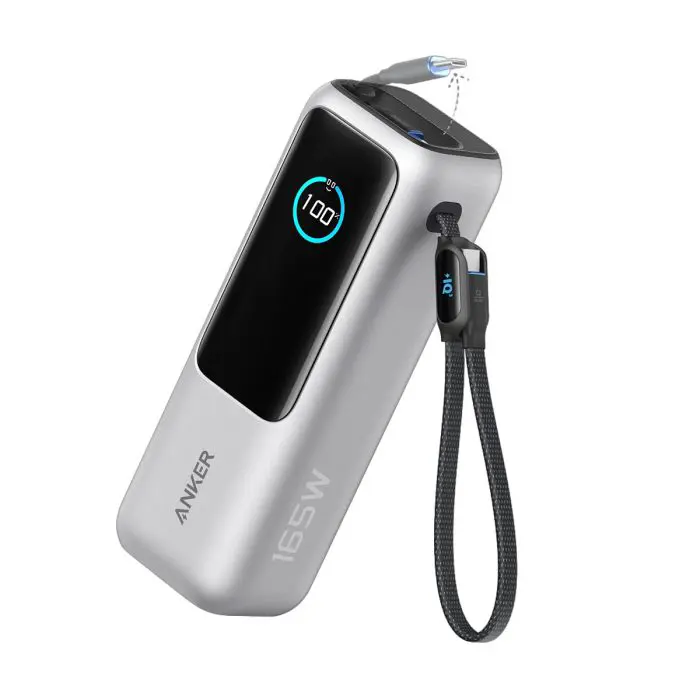 Anker Powerbank 25000 mAh z vgrajenim kablom USB-C, 165W, srebrn