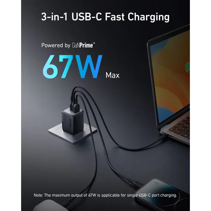 Anker Prime 67W GaN 3-Port Charger, Black