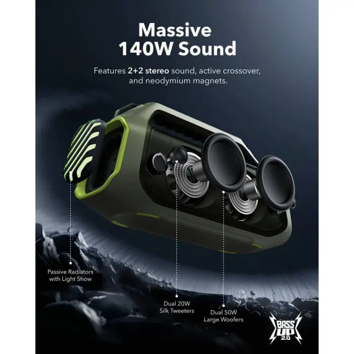 Anker Soundcore BOOM 2 Plus BT 6.0 Portable Bluetooth Speaker, Green