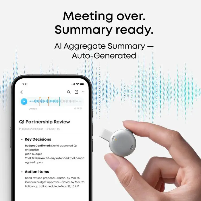 Anker Soundcore Work pametni AI snemalnik zvoka, bel