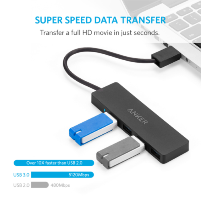 Anker Ultra Slim 4-port USB 3.0 hub black