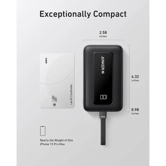 Anker Zolo Powerbank 10000 mAh, 30W with built-in USB-C cable, black