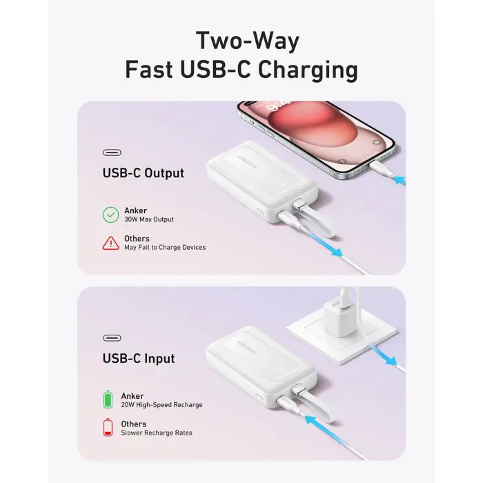 Anker Zolo Powerbank 10000 mAh, 30W with built-in USB-C cable, black