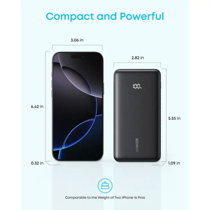 Anker Zolo Powerbank 20000 mAh, 22.5W with built-in USB-C cable, black