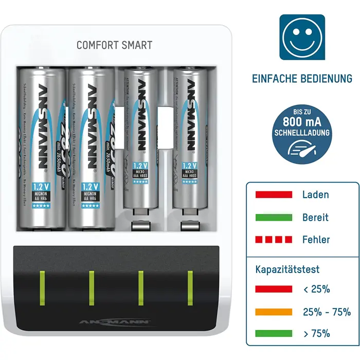 Ansmann Comfort Smart + 4x AA 2100mAh, charger (white/black, incl. 4x AA batteries with 2100 mAh)