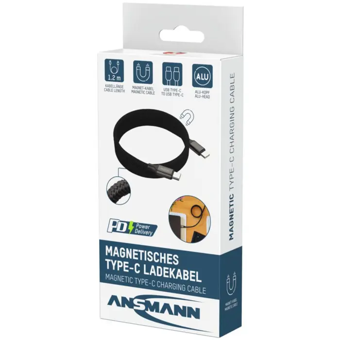 Ansmann Magnetic USB Type-C charging cable (black, USB-C)