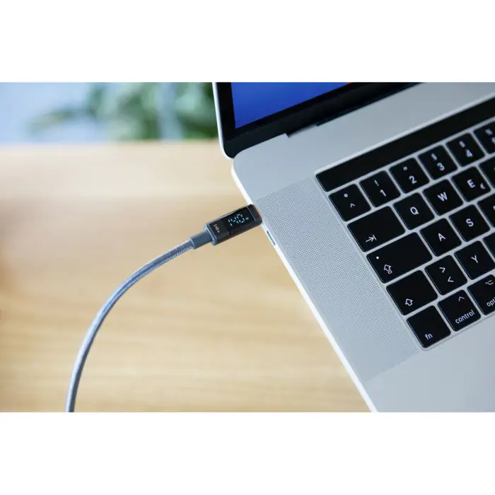 Ansmann USB 2.0 cable, USB-C plug > USB-C plug (anthracite, 2.0 meters, PD 3.1, charging with up to 140 watts, sleeved, integrated LED display)