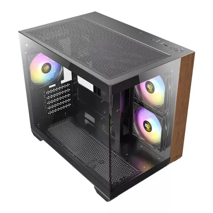 Antec CX600M Wood PC Gehäuse, Mini-Tower, Micro-ATX, Tempered Glass - black, Holz-0-761345-10138-7