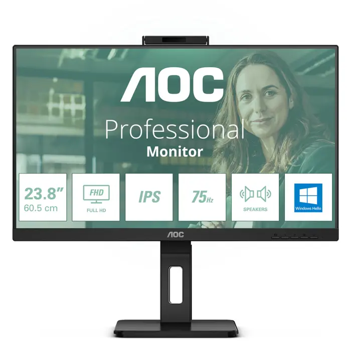 AOC 24P3CW (60.5 cm (23.8 inches), black, FullHD, IPS, LS, webcam, microphone, 100Hz panel)