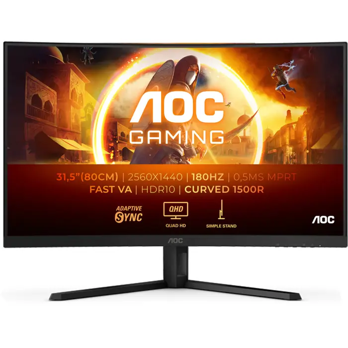 AOC CQ32G4VE, gaming monitor - 31.5 - black (matt), QHD, Fast-VA, curved, HDMI, DP, HDR, 180Hz panel