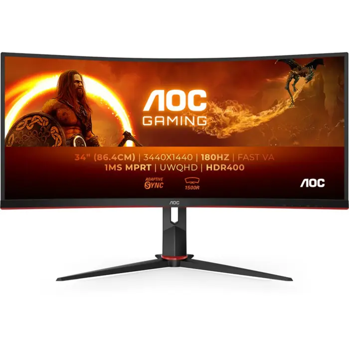AOC CU34G2XP/BK, gaming monitor - 34 - black/red, WQHD, VA, curved, 180Hz panel