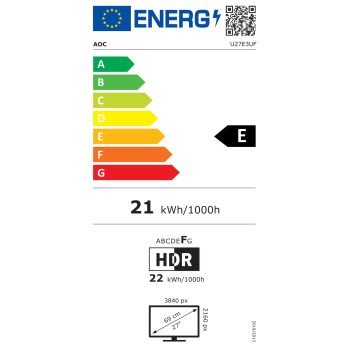 AOC U27E3UF 27 "IPS UHD 60Hz Monitor
