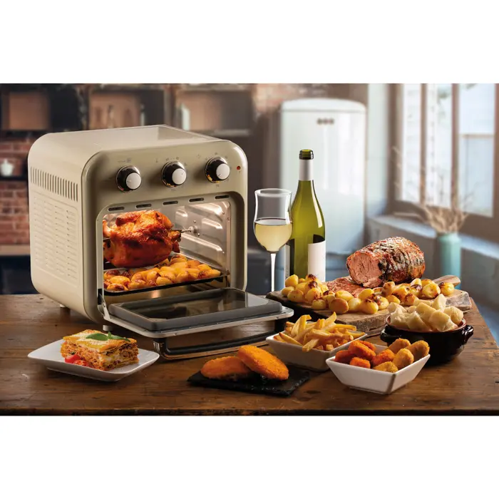Ariete 3-in-1 Air Fryer and Mini Oven Vintage Beige (white/beige, 1,350 watts, 16-liter cooking space, with viewing window)