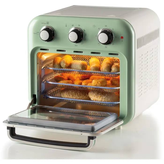 Ariete 3-in-1 Vintage Green Air Fryer and Mini Oven (white/light green, 1,350 watts, 16-liter cooking space, with viewing window)