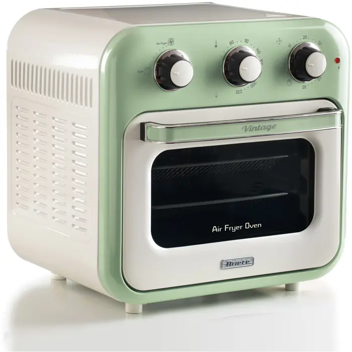 Ariete 3-in-1 Vintage Green Air Fryer and Mini Oven (white/light green, 1,350 watts, 16-liter cooking space, with viewing window)