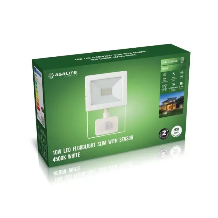 Asalite LED White Slim Reflector 10W 4500K (900 lumens) + Sensor