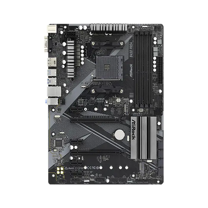 ASRock MB B450 PRO4 R2.0, S.AM4, DDR4/3200+ (OC), PCIe 3.0, M.2, G-LAN, VGA/HDMI/DP, ATX