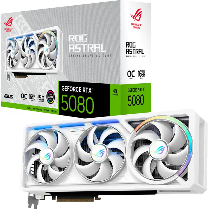 ASUS GeForce RTX 5080 ROG ASTRAL GAMING OC WHITE, graphics card DLSS 4, 3x DisplayPort, 2x HDMI 2.1