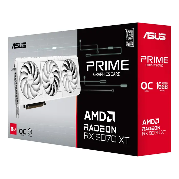 ASUS Prime -RX9070XT-O16G-WHITE AMD Radeon RX 9070 XT 16 GB GDDR6