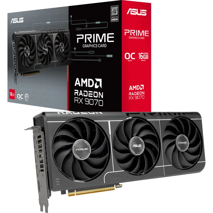 ASUS Radeon RX 9070 OC PRIME EVO Edition 16GB, graphics card grey, RDNA4, GDDR6, 3x DisplayPort, 1x HDMI