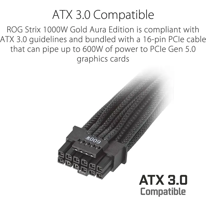 ASUS ROG STRIX 1000W Gold Aura Edition, PC power supply (black, 5x PCIe, cable management, 1000 watts)
