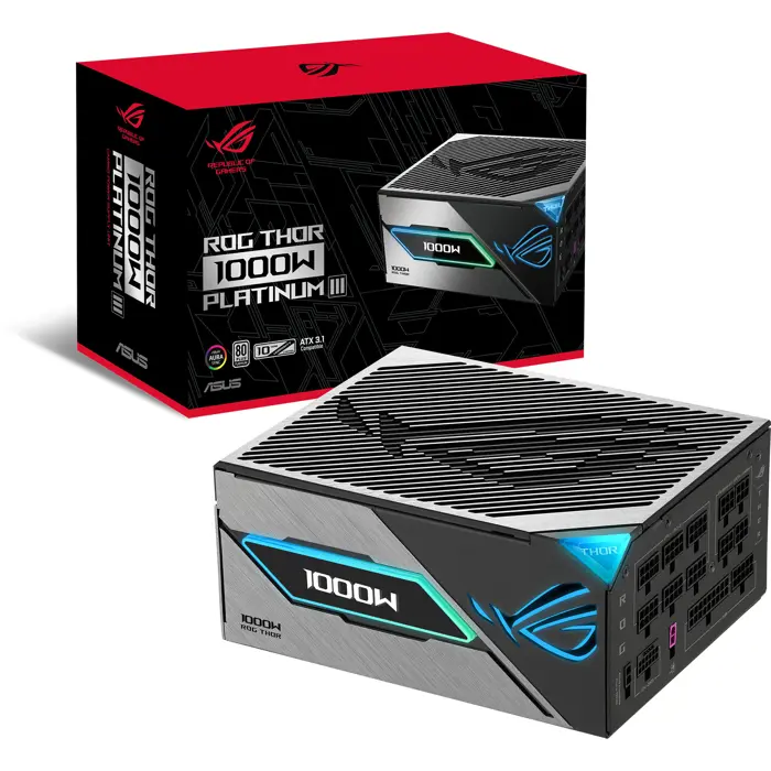 ASUS ROG Thor 1000W Platinum III, PC power supply black, 1x 12 pin high power GPU, 4x PCIe, cable management, 1000 watts
