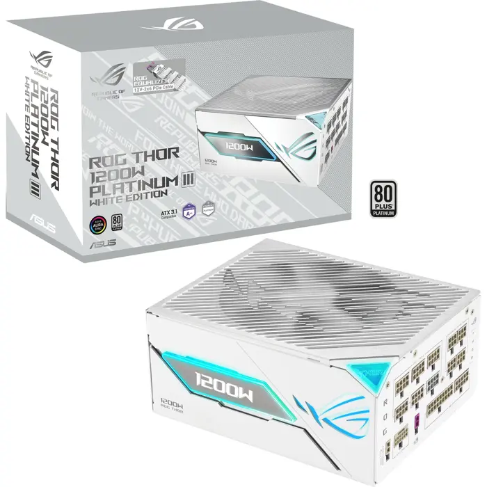 Asus ROG Thor 1200W Platinum III White Edition (ROG Equalizer) (black, 1x 12 pin high power GPU, 4x PCIe, cable management, 1200 watts)