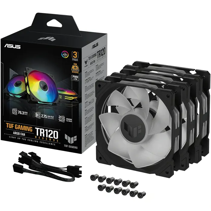 ASUS TUF Gaming TR120 Reverse, PWM ARGB Lüfter 3er Pack - 120mm, black-90DA00D0-B09020