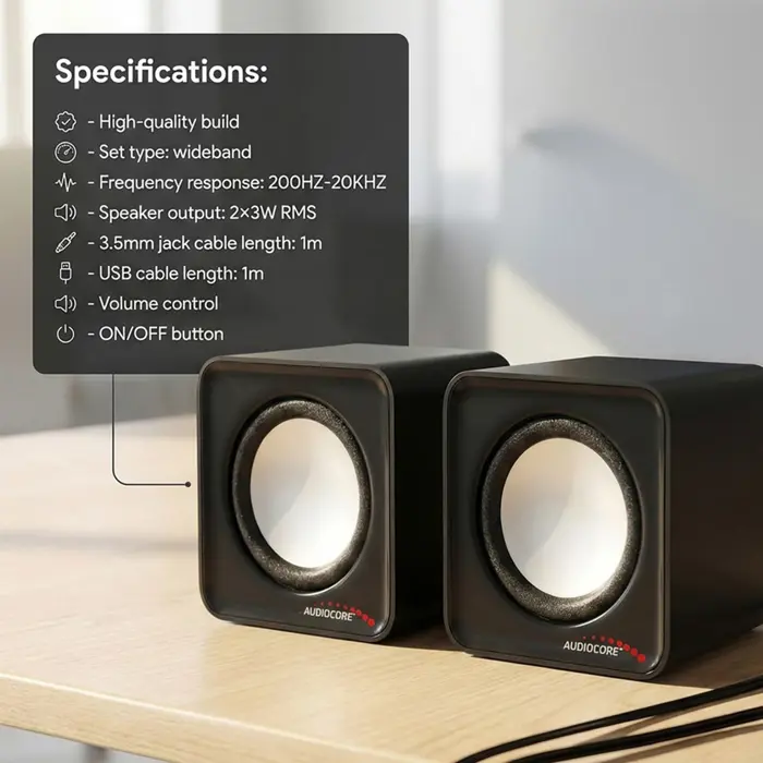 Audiocore AC870 B 2-way 3 W Black, Gray Wired