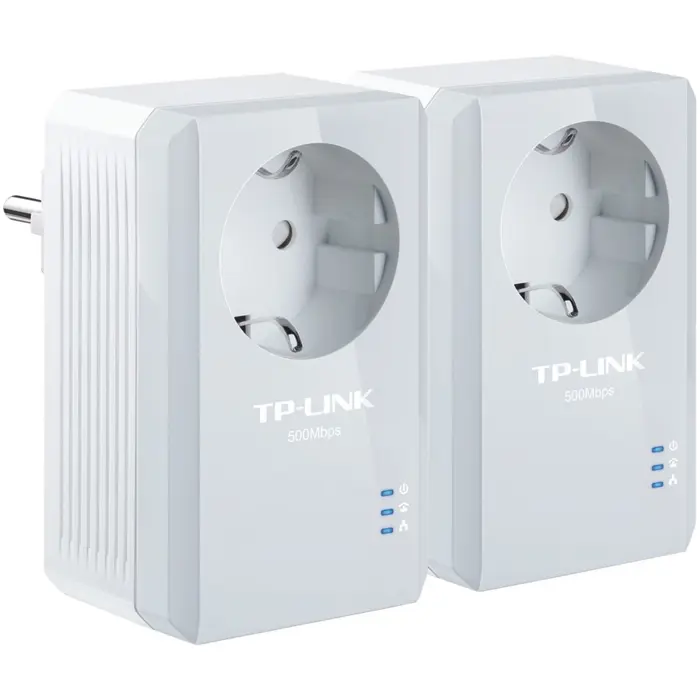 AV500 Powerline Adapter with AC Pass Through Starter Kit, 500Mbps Powerline Datarate, 1 Fast Ethernet port, HomePlug AV, Green Powerline, Plug and Play, Twin Pack