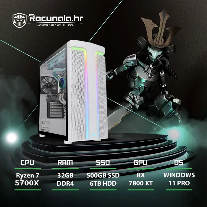 BaB računalo PPC Samurai SnowEd. (Ryzen 7 5700X, 32GB DDR4, 500GB SSD, 6TB HDD, RX 7800XT 16GB, 850W Gold, WiFi) Win11P