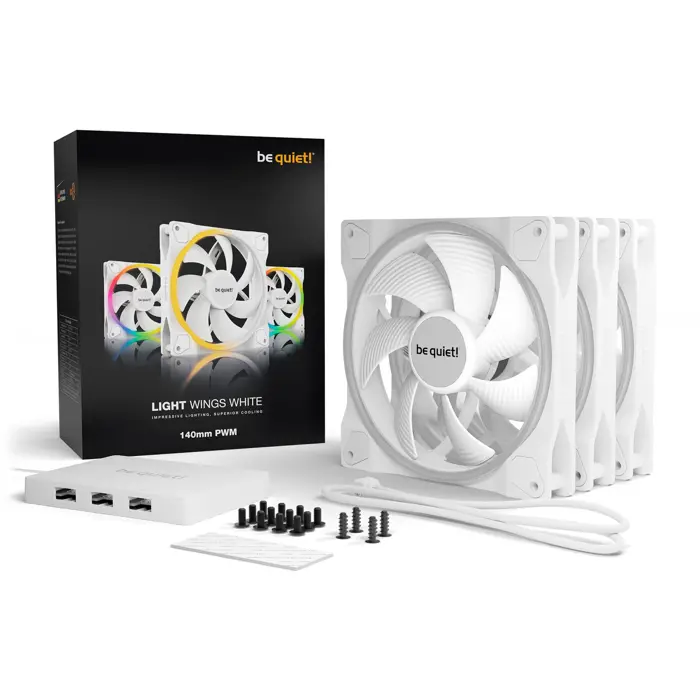 be quiet! Light Wings White 140mm PWM Triple Pack, case fan (white, pack of 3, incl. ARGB hub)