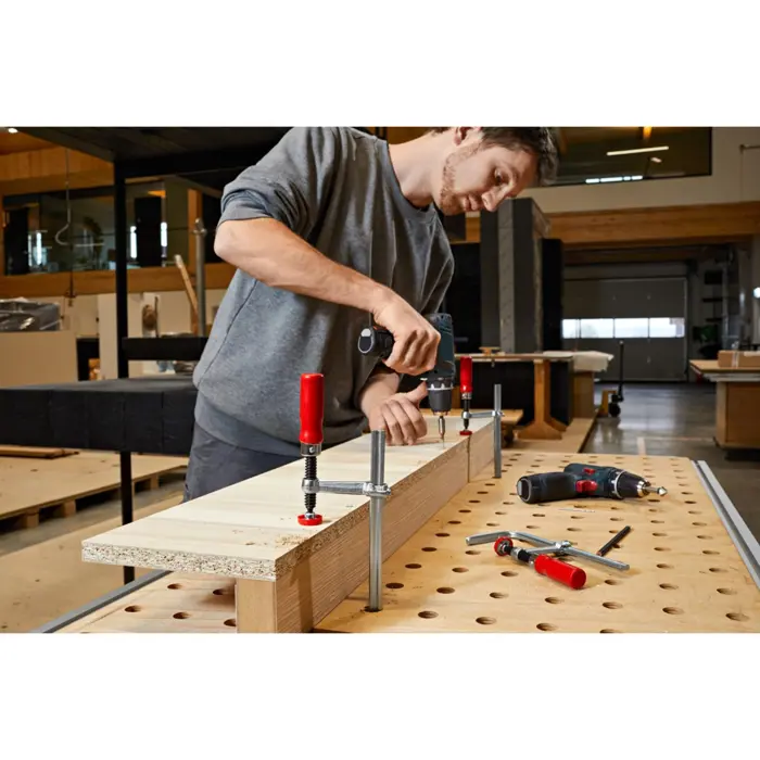 BESSEY all-steel table clamp GTR16B6 silver/red, 160 / 60, for guide rails