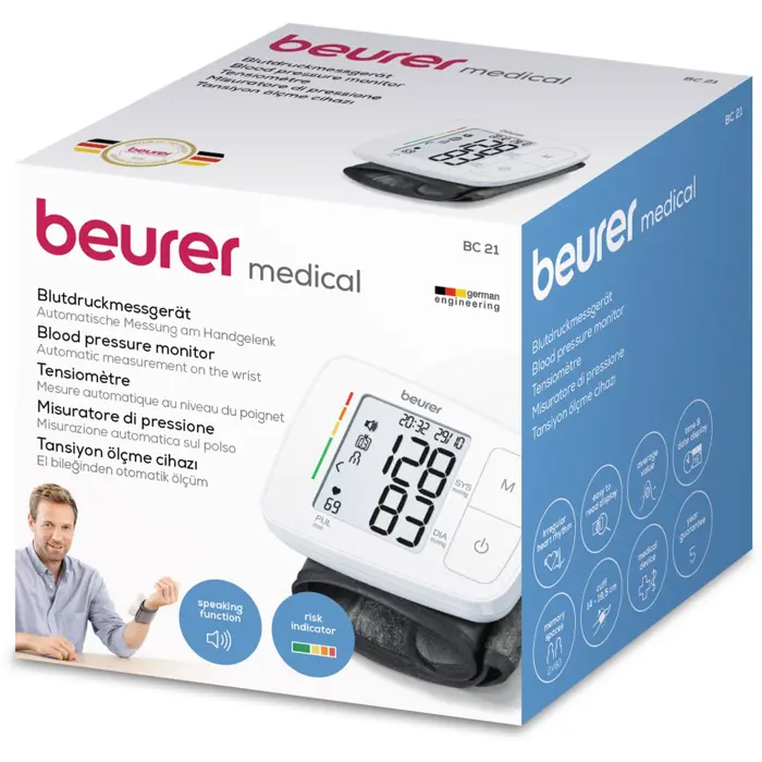 Beurer BC 21 Talking Wrist Blood Pressure Monitor (white)