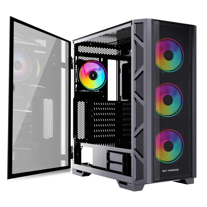 Bit Force GIANT ARGB-TM4 Gaming E-ATX, Full-Tower kućište bez napajanja, crno