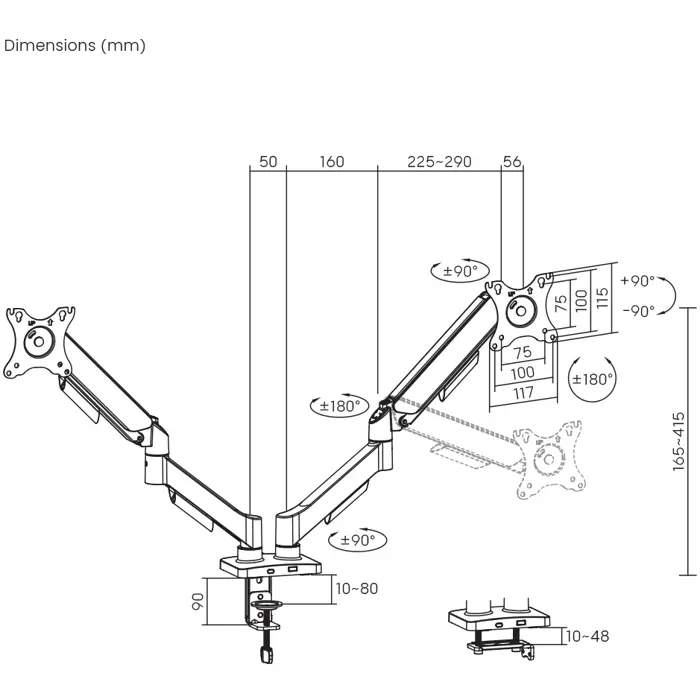 BIT FORCE nagibno-okretna stolna ručka za 2 monitora BRACKET DMA-32-2M