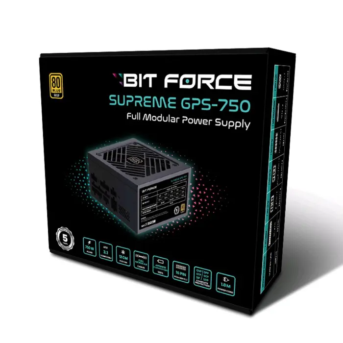BIT FORCE napajanje 750W 80PLUS GOLD SUPREME GPS-750 modularno ATX 3.1 PCI-E 5.1 FDB