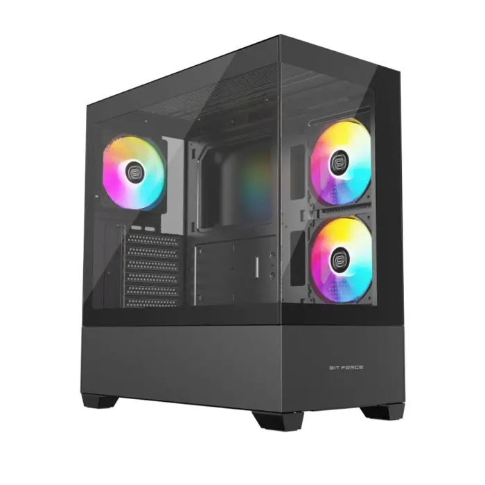 Bit Force SPARK ARGB-TG3 Midi Tower ARGB Gaming PC ATX kućište bez napajanja, crno
