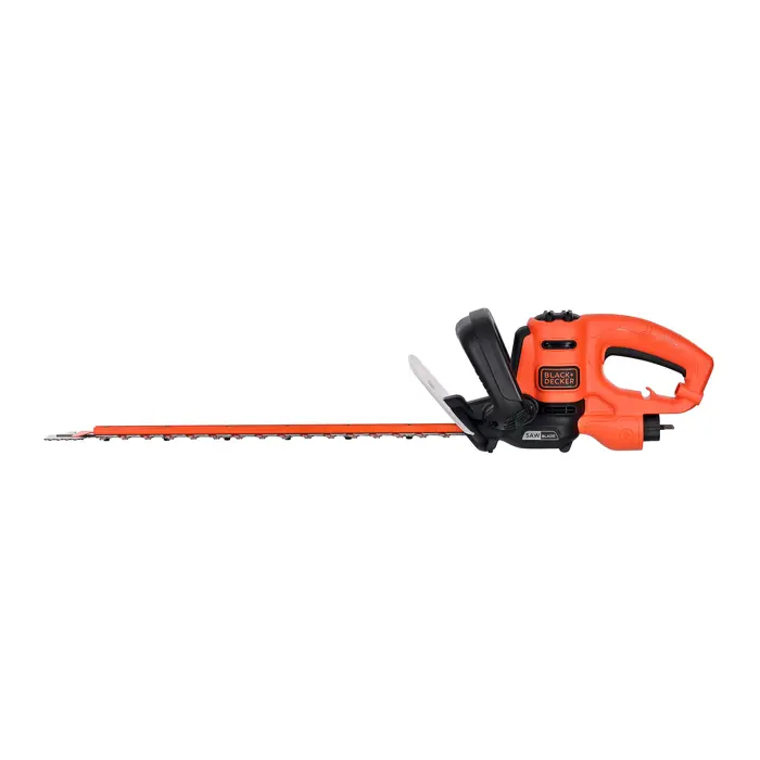 Black & Decker Black+Decker Elektro-Heckenschere (600W, 60 cm Schwertlänge, 25 mm Schnittstärke, Bügel-Zweithandgriff und transparentem Handschutz, für große Hecken) BEHTS501