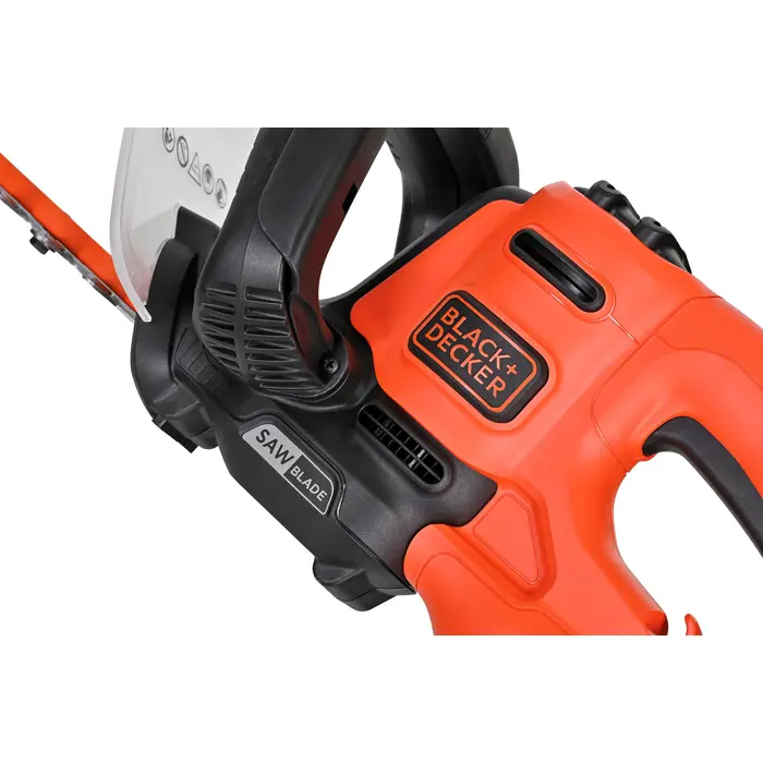 Black & Decker Black+Decker Elektro-Heckenschere (600W, 60 cm Schwertlänge, 25 mm Schnittstärke, Bügel-Zweithandgriff und transparentem Handschutz, für große Hecken) BEHTS501