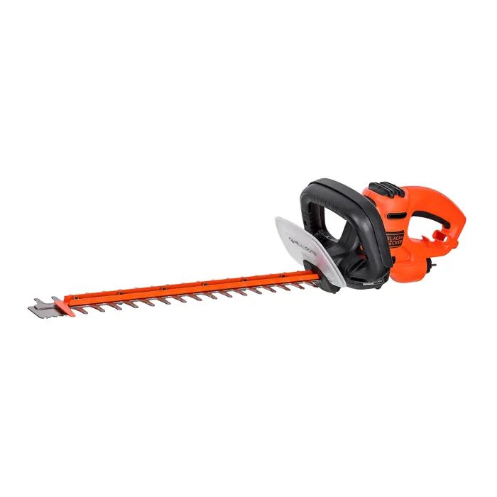 Black & Decker Black+Decker Elektro-Heckenschere (600W, 60 cm Schwertlänge, 25 mm Schnittstärke, Bügel-Zweithandgriff und transparentem Handschutz, für große Hecken) BEHTS501