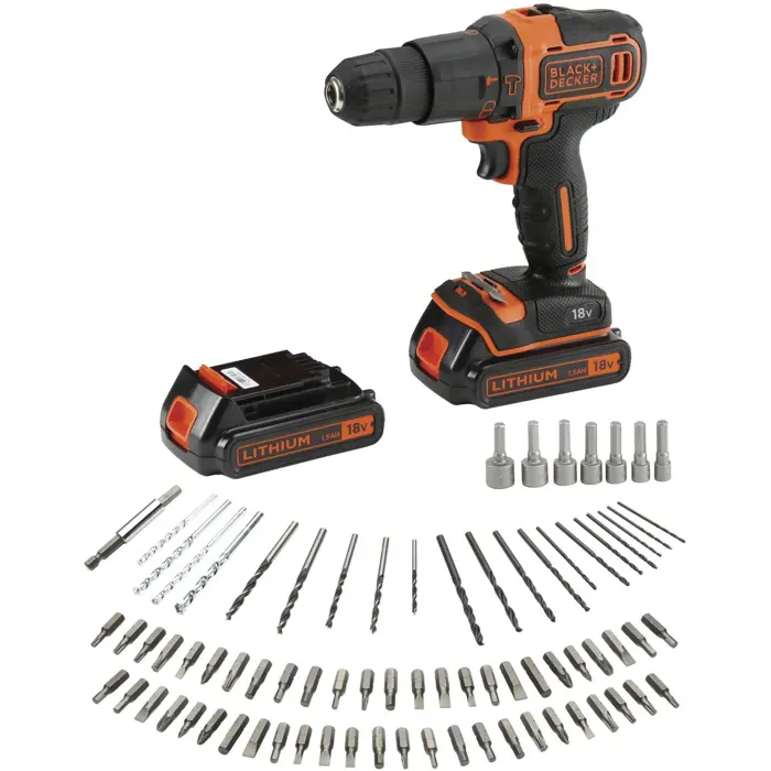 Black&Decker BDCHD18BAFC cordless combi drill incl. case + 2 Batteries 1.5Ah + Accessories
