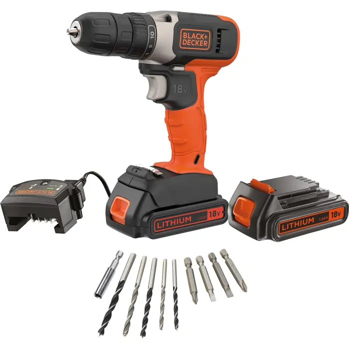 Black+Decker cordless drill/screwdriver BCD001C1, 18Volt (orange/black, Li-ion battery 1.5Ah)