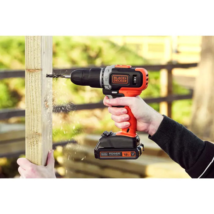 BLACK+DECKER cordless impact drill BCKSB02, 18Volt (orange/black, Li-ion battery 1.5Ah, storage box, 62-piece accessory set)