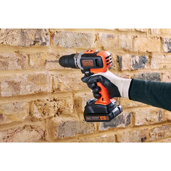 BLACK+DECKER cordless impact drill BCKSB02, 18Volt (orange/black, Li-ion battery 1.5Ah, storage box, 62-piece accessory set)
