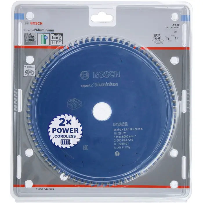 Bosch circular saw blade Expert for Aluminium, 250mm, 78Z (bore 30mm, for cordless miter saws)