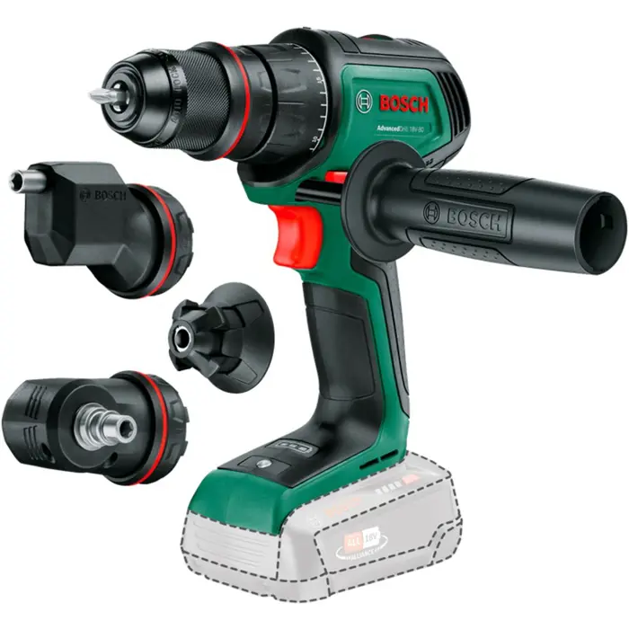 Bosch Cordless Drill AdvancedDrill 18V-80 QuickSnap Solo + accessories (green/black, without battery and charger, POWER FOR ALL ALLIANCE)