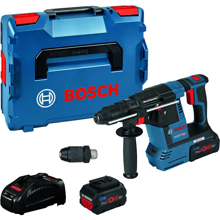 Bosch cordless hammer drill GBH 18V-26 F Professional, 18V (blue/black, 2x battery ProCORE18V 5.5Ah, L-BOXX, dust extraction)