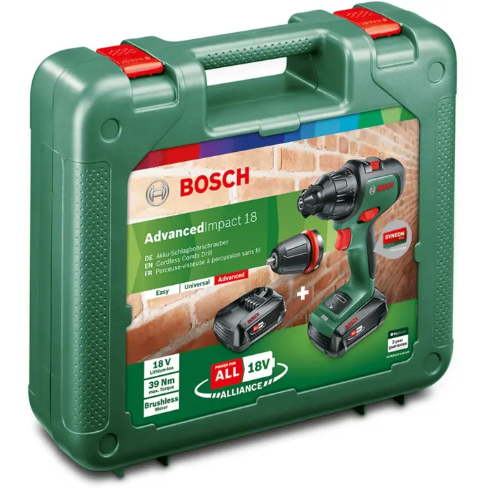 Bosch cordless impact drill AdvancedImpact 18 (green/black, 2x Li-ion battery 1.5Ah, case, POWER FOR ALL ALLIANCE)