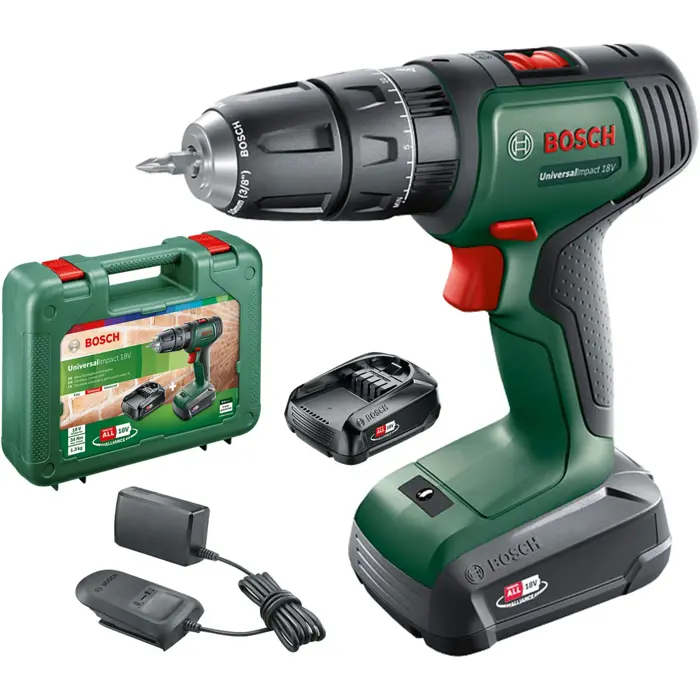 Bosch Cordless impact drill UniversalImpact 18V (green/black, 2x Li-ion battery 1.5Ah, case)